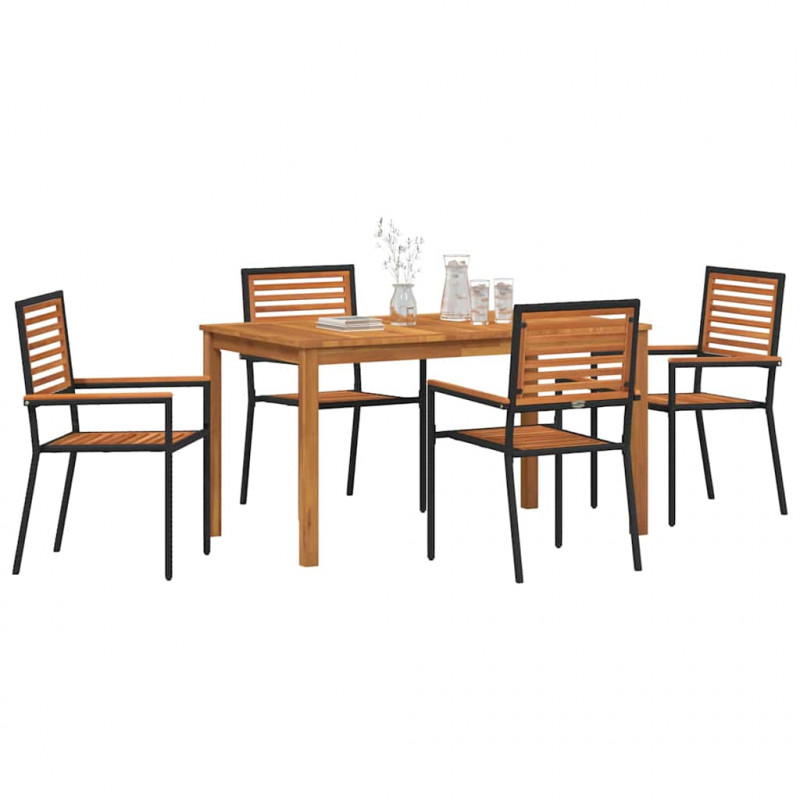 Zestaw do jadalni w ogrodzie 5 pcs Czarny Lite Drewno Akacji