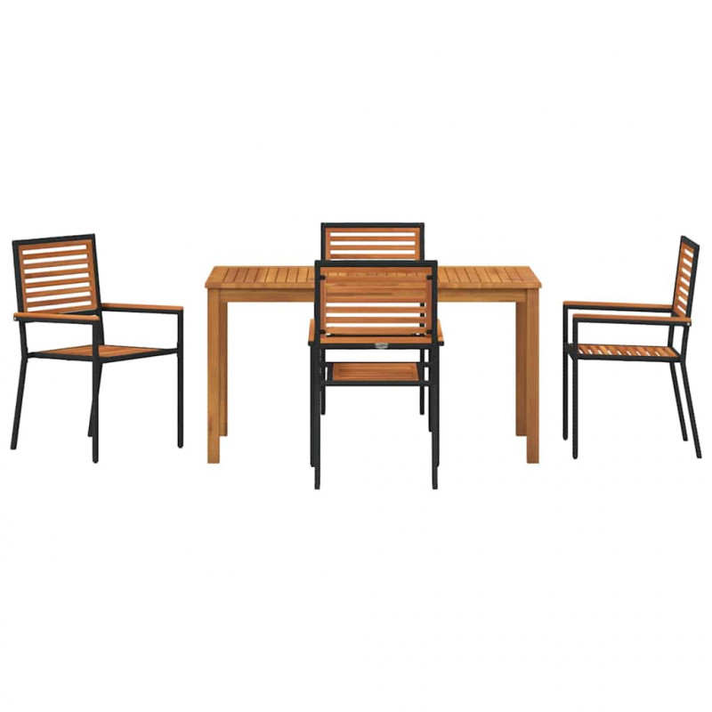 Zestaw do jadalni w ogrodzie 5 pcs Czarny Lite Drewno Akacji