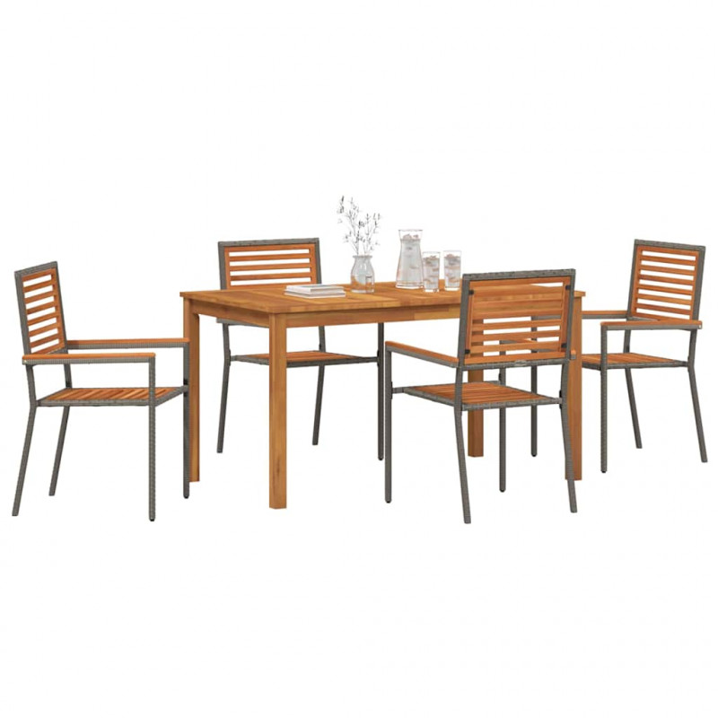 Zestaw do jadalni w ogrodzie 5 pcs Szary Lite Drewno Akacji