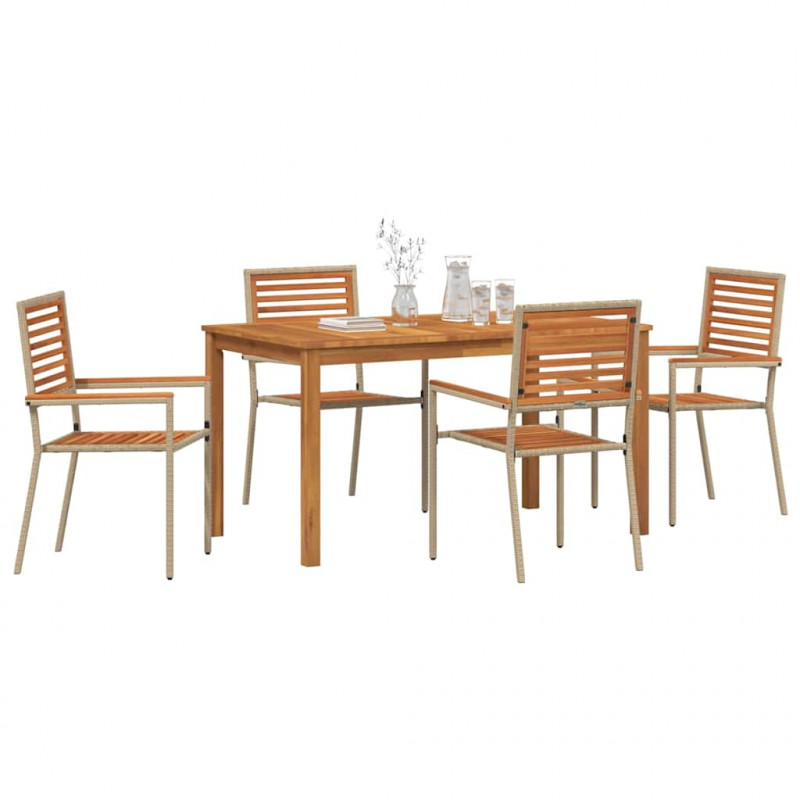 Zestaw do jadalni w ogrodzie 5 pcs Beżowy Lite Drewno Akacji
