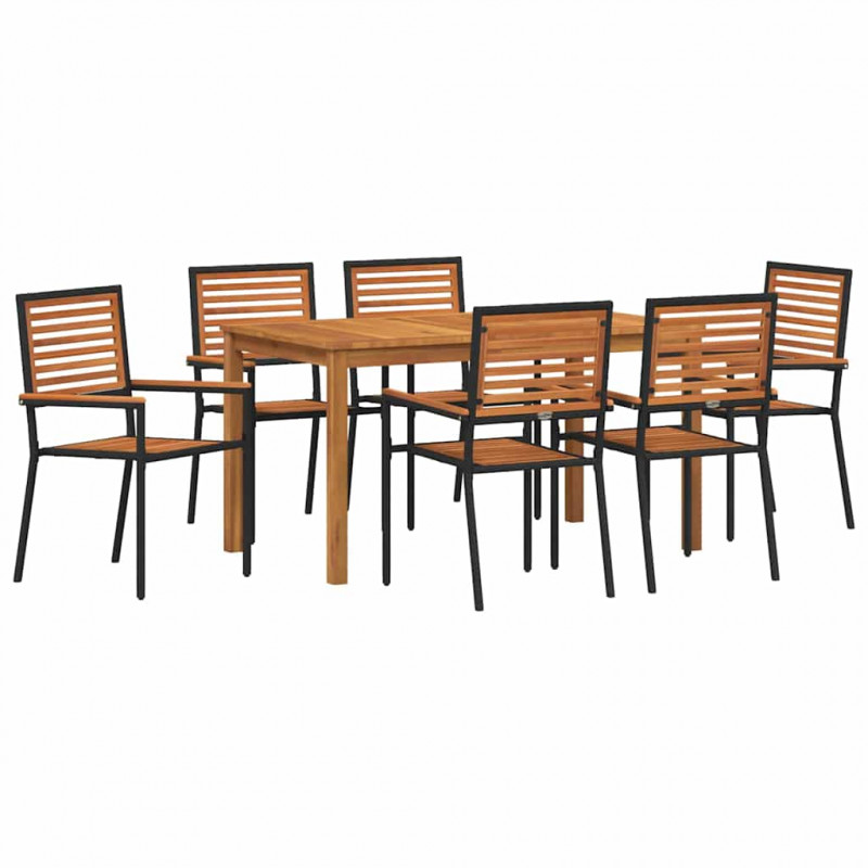 Zestaw do jadalni w ogrodzie 7 pcs Czarny Lite Drewno Akacji