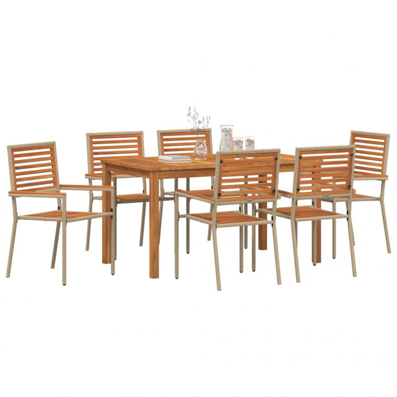 Zestaw do jadalni w ogrodzie 7 pcs Beżowy Lite Drewno Akacji
