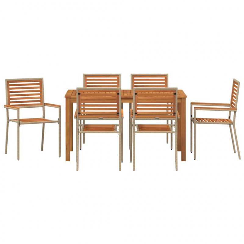 Zestaw do jadalni w ogrodzie 7 pcs Beżowy Lite Drewno Akacji