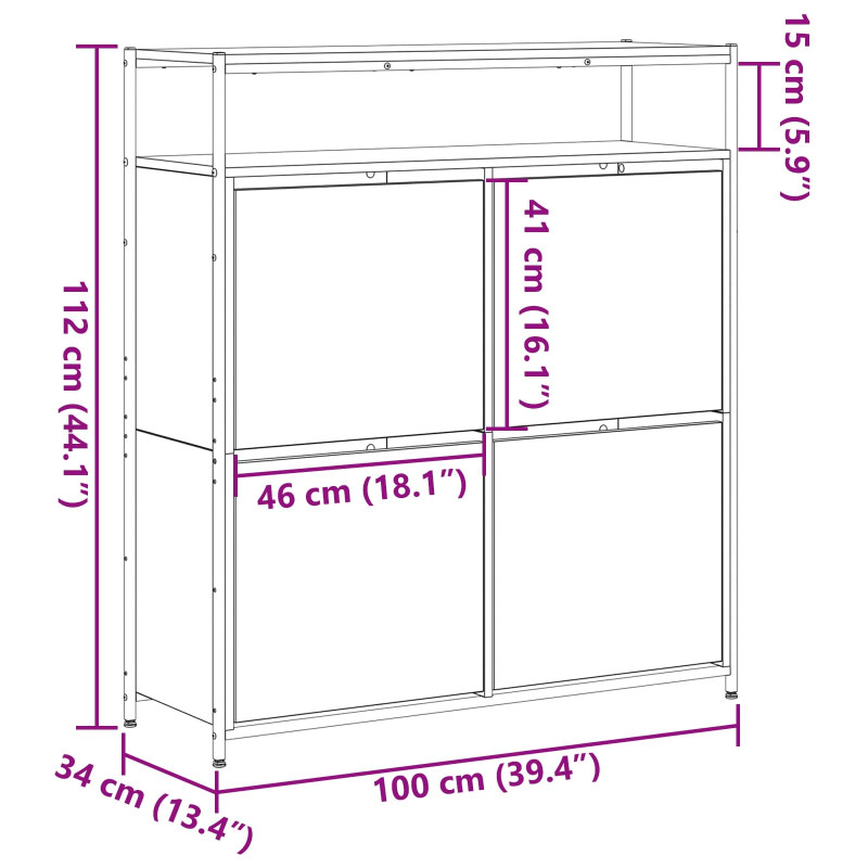 Szafka na buty z półką z drzwiami Czarny Dąb 100 x 34 x 112 cm