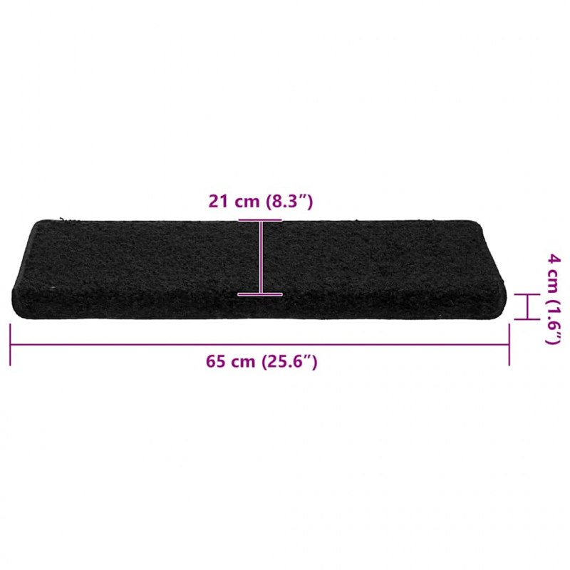 Maty na schody 30 szt. 65x21x4 cm, czarne, prostokątne krawędzie