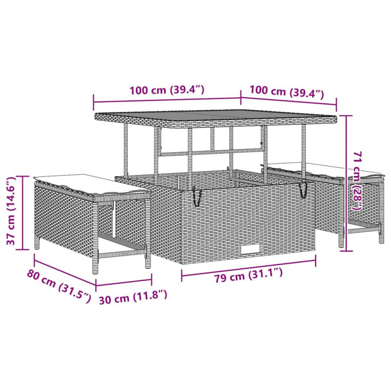Zestaw Sof na Ogród 13 pcs Czarny i kremowy polirattan