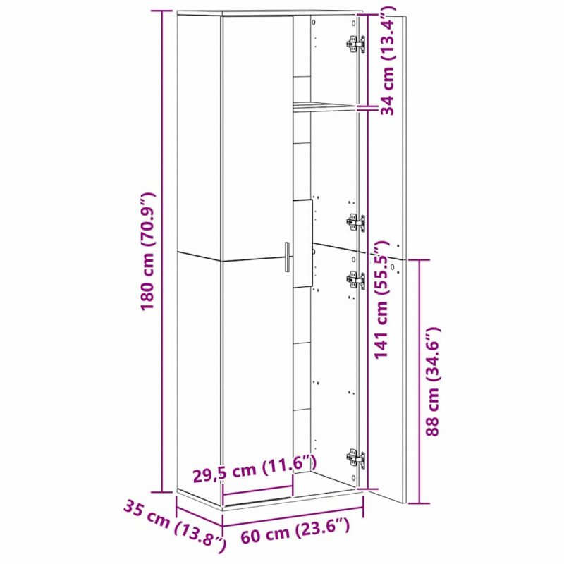 Highboard Czarny dąb 60 x 35 x 180 cm Materiał drewnopochodny