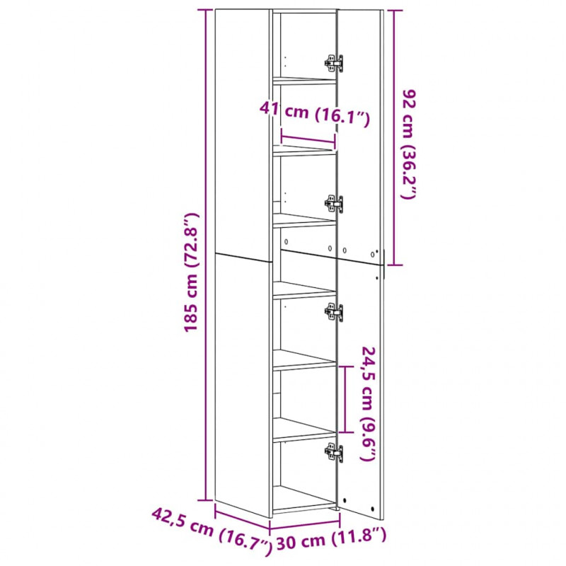 Highboard 2 pcs Czarny Dąb 30 x 42,5 x 185 cm