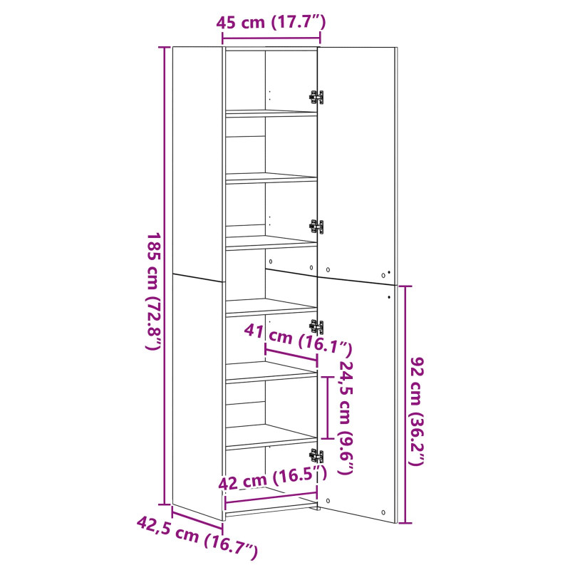 Highboard Czarny Dąb 45 x 42,5 x 185 cm