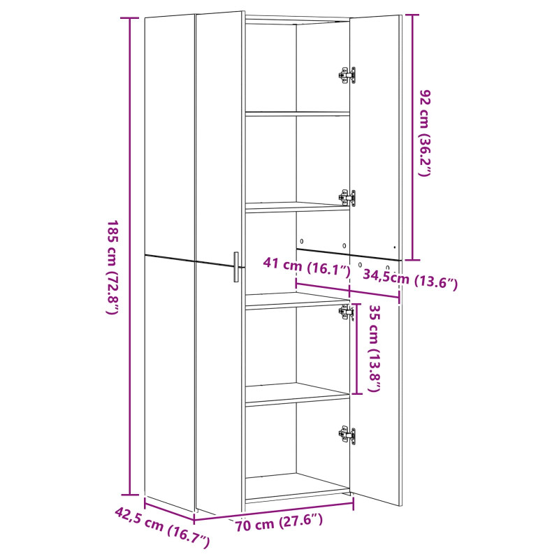 Highboard 2 pcs Dąb rzemieślniczy 70 x 42,5 x 185 cm