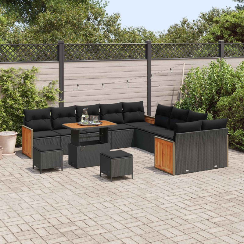 Zestaw Sof na Ogród z poduszką 17 pcs Czarny polirattan