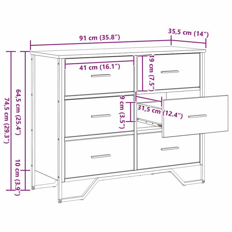 Komoda z szufladami 2 pcs Stare drewno 91 x 35,5 x 74,5 cm