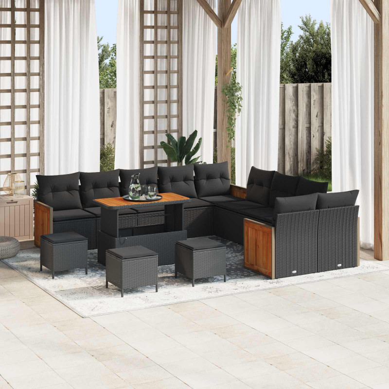 Zestaw Sof na Ogród z poduszką 18 pcs Czarny polirattan