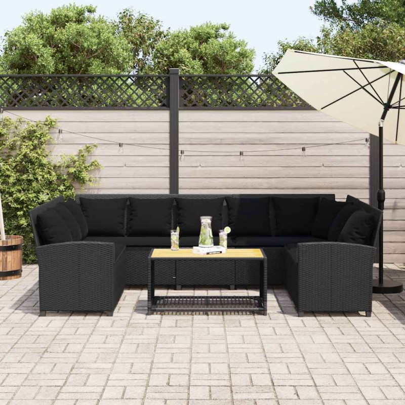 Fotel ogrodowy z poduszkami, rattan PE, czarny