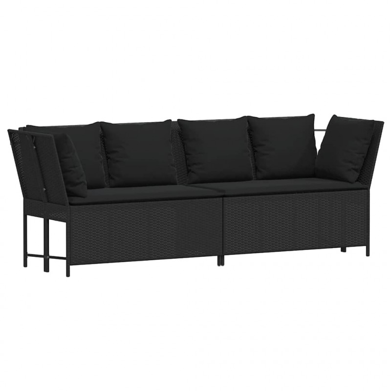 Fotel ogrodowy z poduszkami, rattan PE, czarny