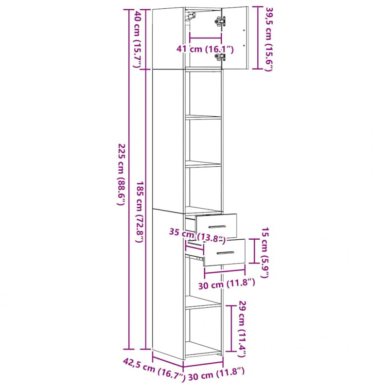 Szafka do przechowywania 2 pcs Czarny Dąb 30 x 42,5 x 225 cm