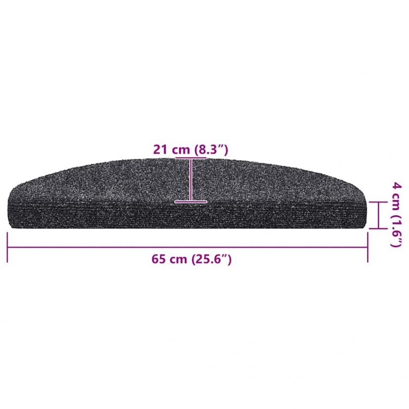 Maty na schody samoprzylepne 20 szt. 65x21x4 cm Ciemnoszary Półokrągły Duży