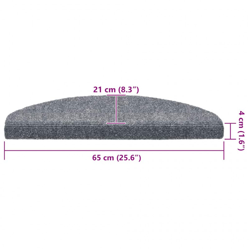 Maty na schody samoprzylepne 20 szt. 65x21x4 cm Jasnoszary półokrągły duży
