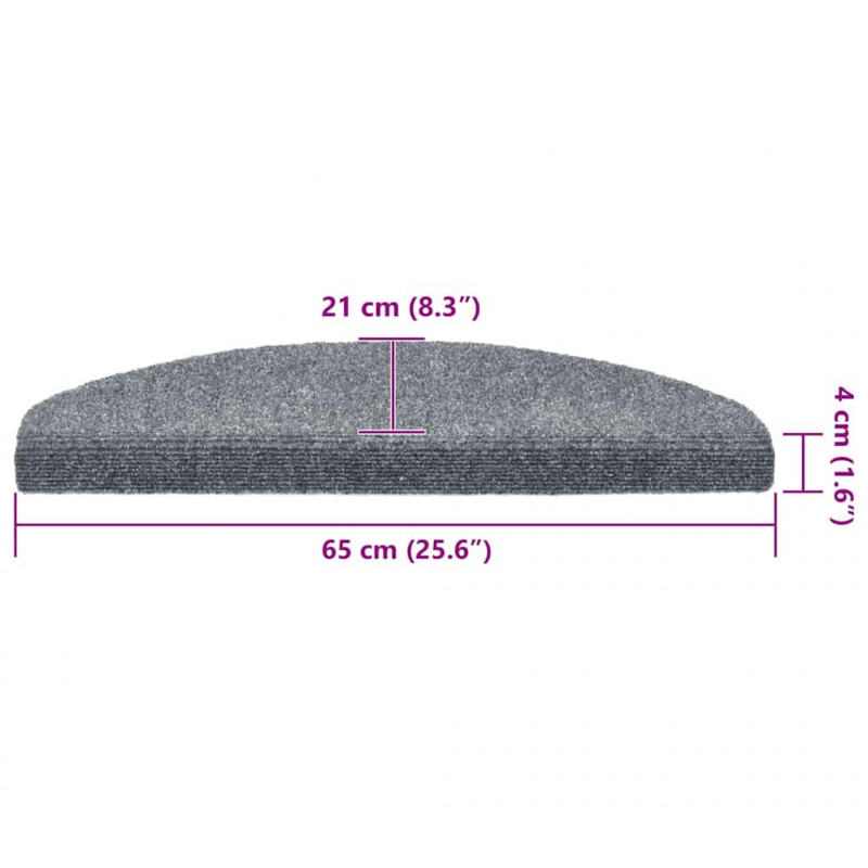 Maty na schody samoprzylepne 30 szt. 65x21x4 cm Jasnoszary Półokrągły Duży
