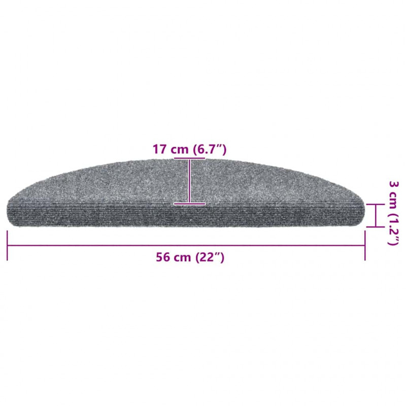 Maty na schody samoprzylepne 20 szt. 56x17x3 cm Jasnoszary półokrągły
