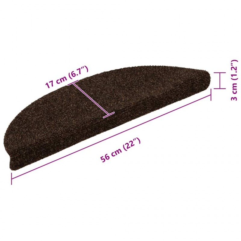 Maty na schody samoprzylepne 20 szt. 56x17x3 cm Brązowe półokrągłe