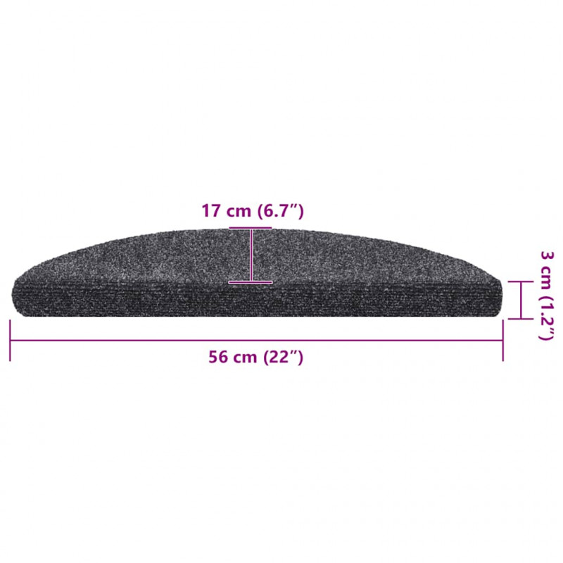 Maty na schody samoprzylepne 30 szt. 56x17x3 cm Ciemnoszary półokrągły
