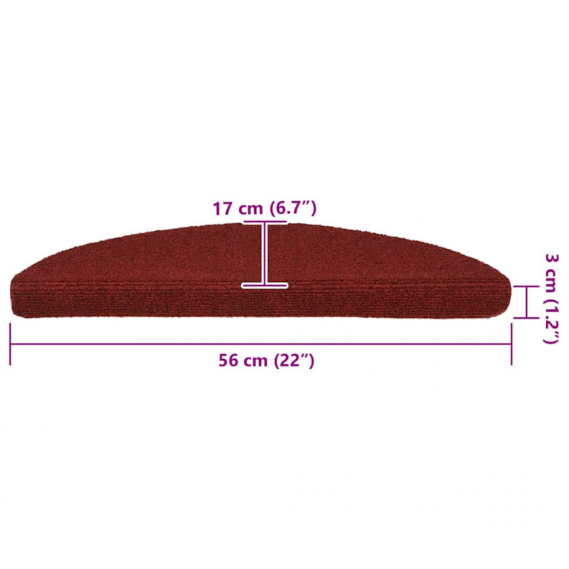 Maty na schody samoprzylepne 30 szt. 56x17x3 cm Bordowo-czerwone półokrągłe