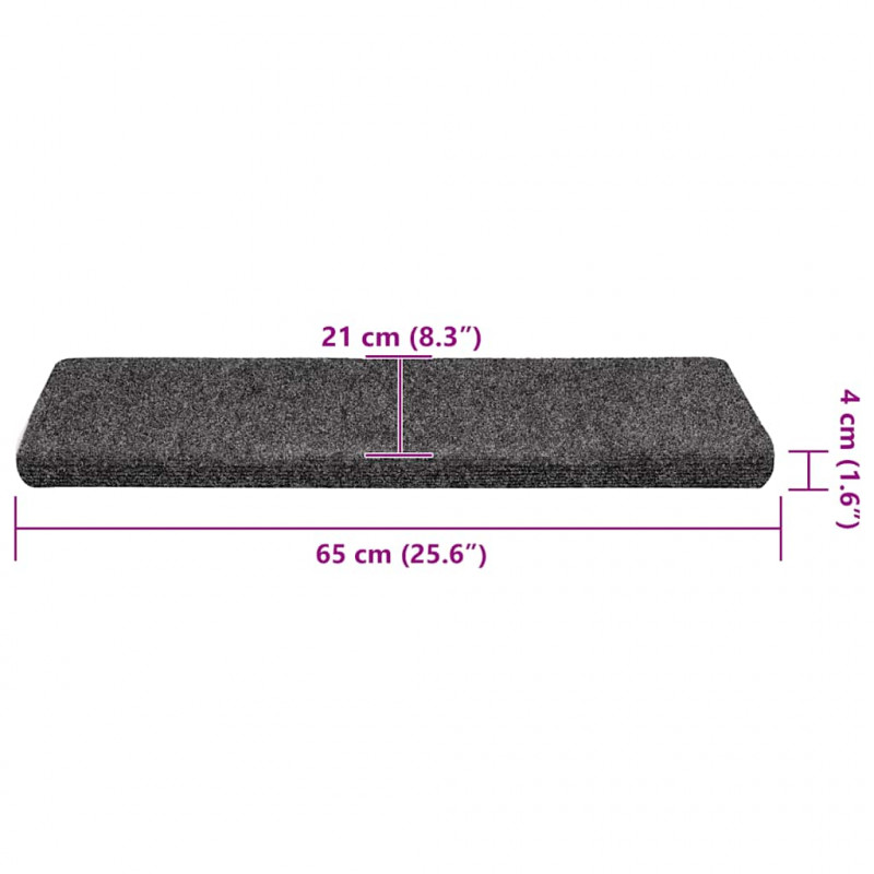 Maty na schody samoprzylepne 30 szt. 65x21x4 cm ciemnoszare, prostokątne krawędzie