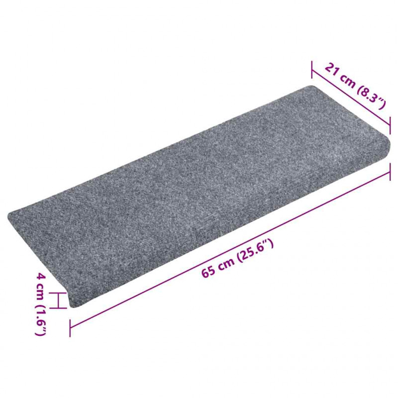 Maty na schody samoprzylepne 30 szt. 65x21x4 cm Jasnoszary prostokątny brzeg
