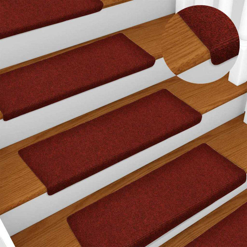 Maty na schody samoprzylepne 30 szt. 65x21x4 cm Bordowe czerwone prostokątne krawędzie