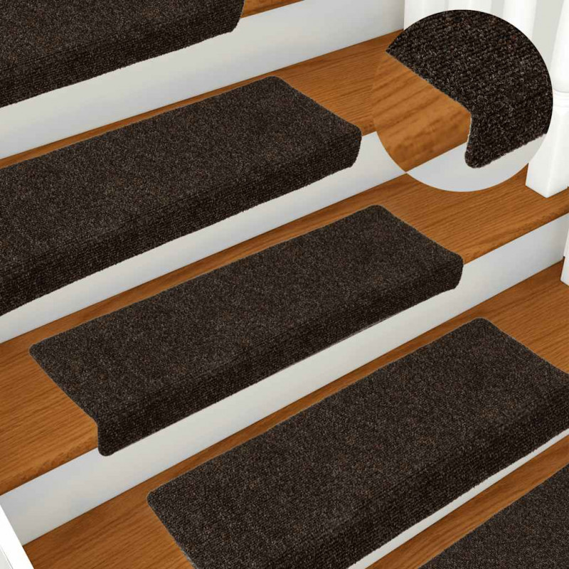Maty na schody samoprzylepne 30 szt. 65x21x4 cm Ciemnobrązowe, prostokątne krawędzie