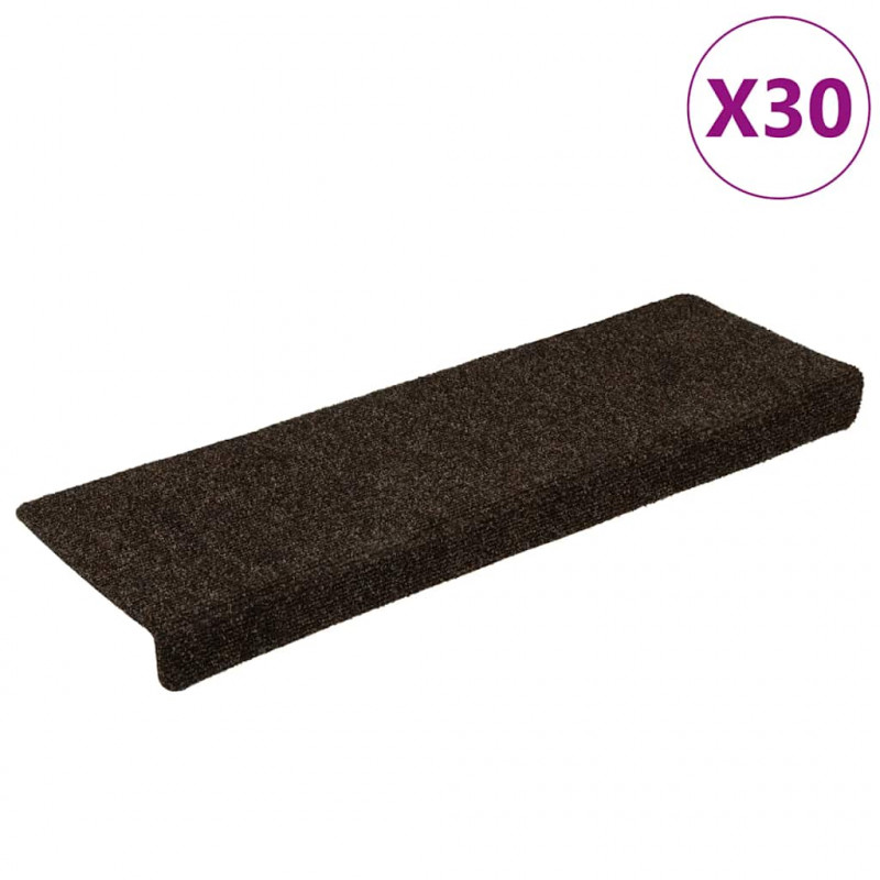 Maty na schody samoprzylepne 30 szt. 65x21x4 cm Ciemnobrązowe, prostokątne krawędzie