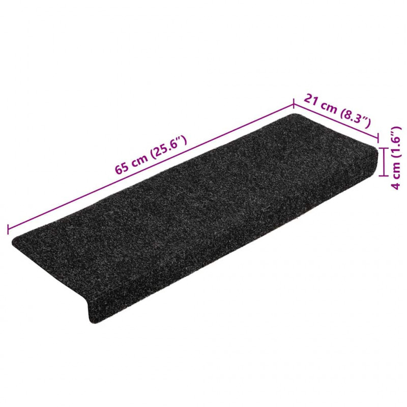 Maty na schody samoprzylepne 20 szt. 65x21x4 cm, czarne, prostokątne, z krawędzią