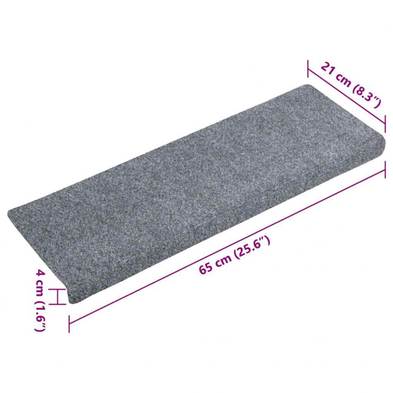 Maty na schody samoprzylepne 20 szt. 65x21x4 cm Jasnoszary prostokątny brzeg