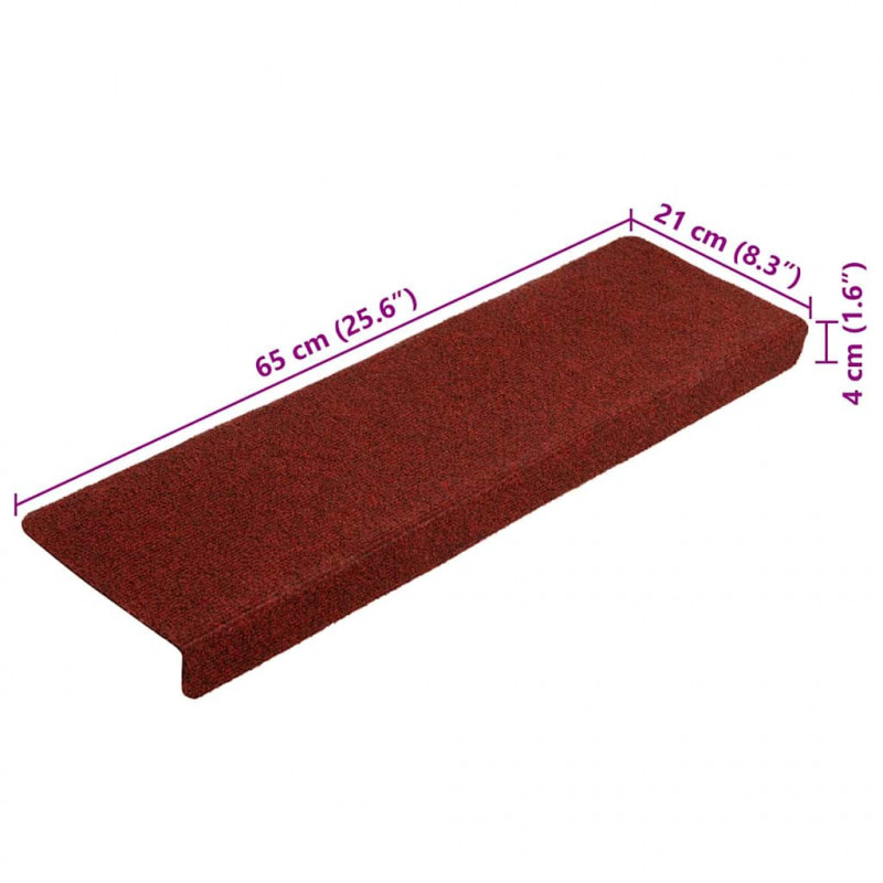 Maty na schody samoprzylepne 20 szt. 65x21x4 cm Bordowe, prostokątne, czerwone