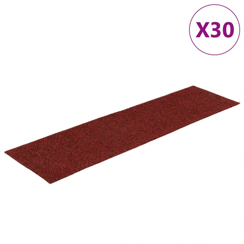 Maty na schody samoprzylepne 30 szt. 76x20 cm Bordowo-czerwone prostokątne