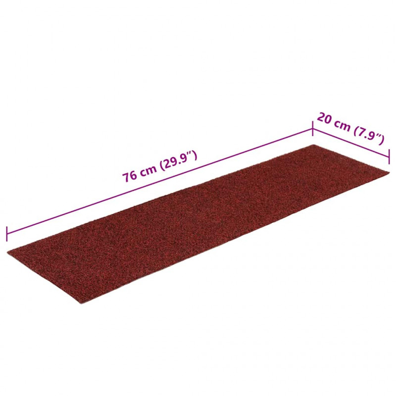 Maty na schody samoprzylepne 30 szt. 76x20 cm Bordowo-czerwone prostokątne
