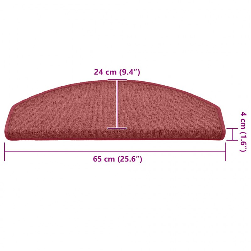 Maty na schody 30 szt. 65x24x4 cm Bordeaux Półokrągłe Duże