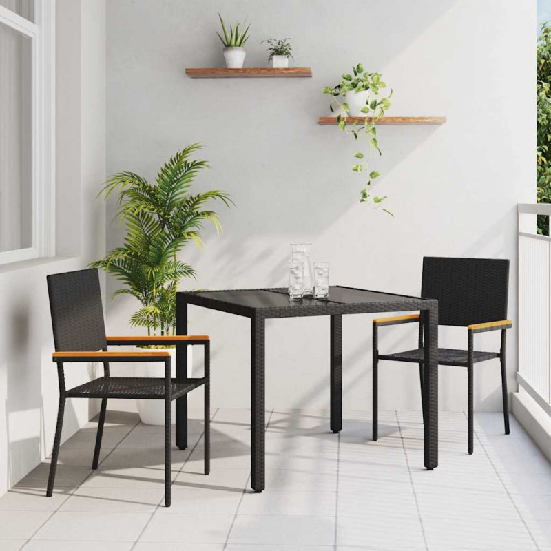 Zestaw do jadalni w ogrodzie 3 pcs Czarny polirattan