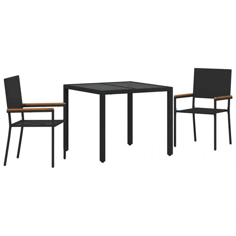 Zestaw do jadalni w ogrodzie 3 pcs Czarny polirattan
