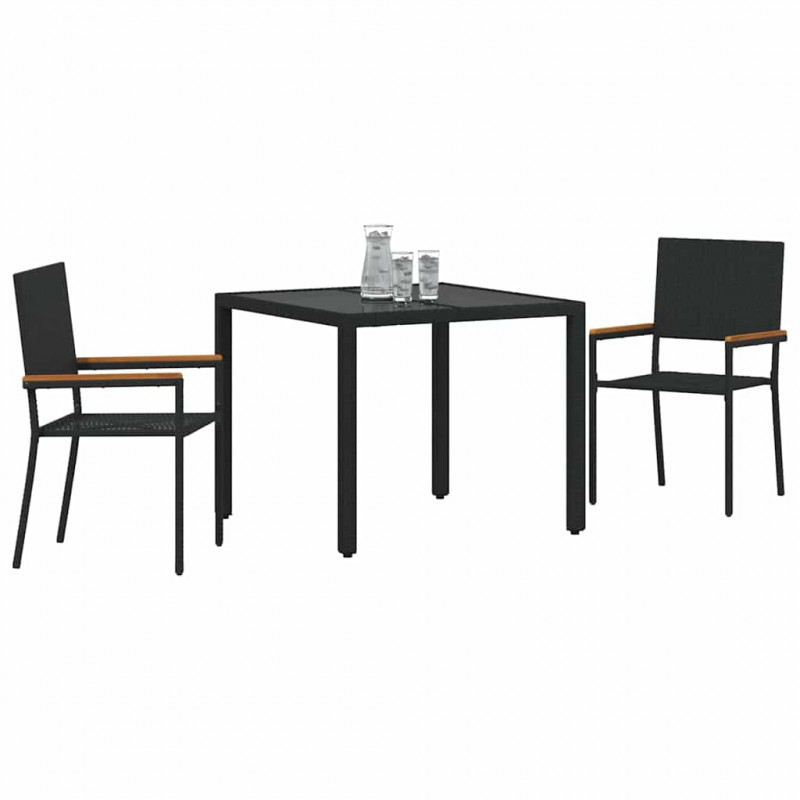 Zestaw do jadalni w ogrodzie 3 pcs Czarny polirattan