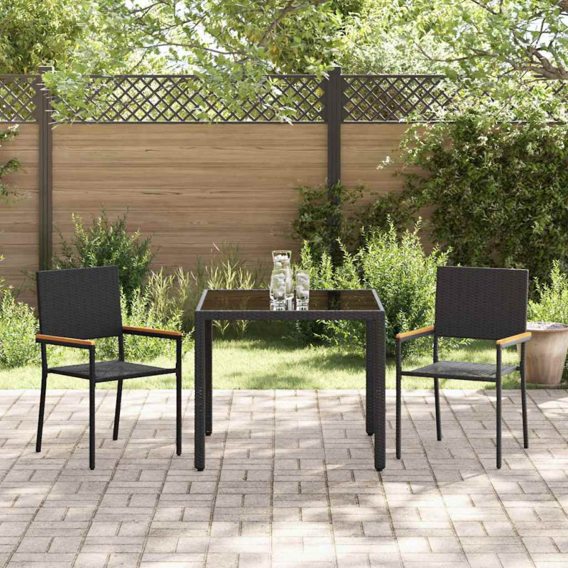 Zestaw do jadalni w ogrodzie 3 pcs Czarny polirattan