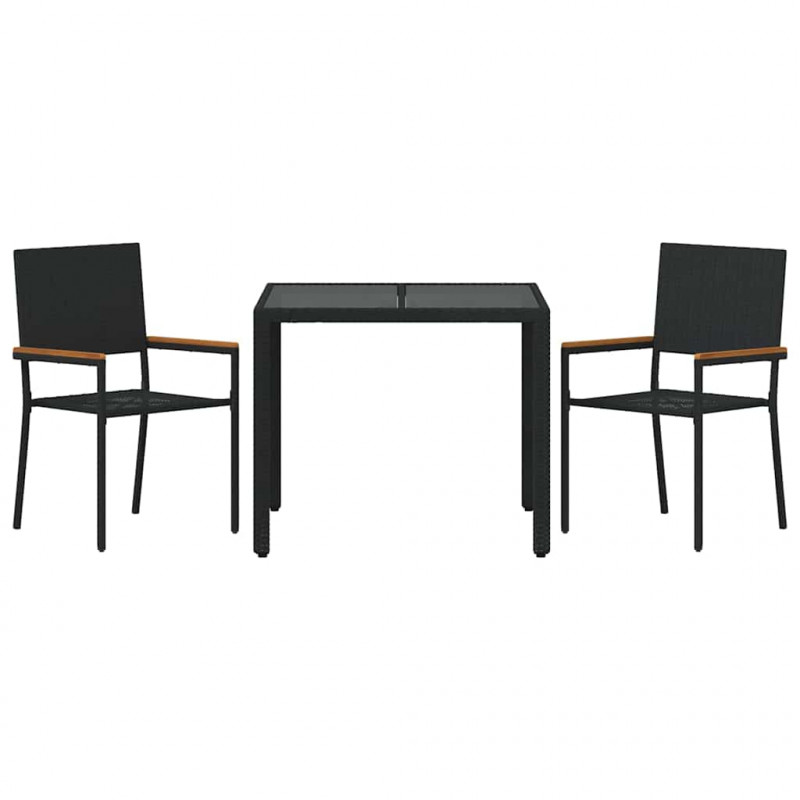Zestaw do jadalni w ogrodzie 3 pcs Czarny polirattan