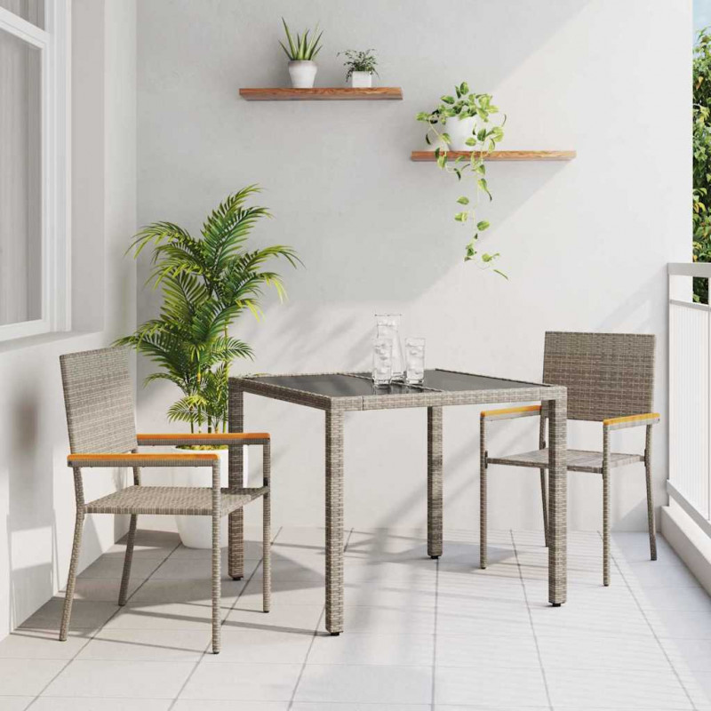 Zestaw do jadalni w ogrodzie 3 pcs Szary polirattan