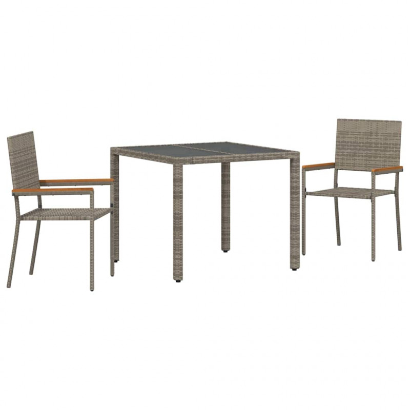Zestaw do jadalni w ogrodzie 3 pcs Szary polirattan