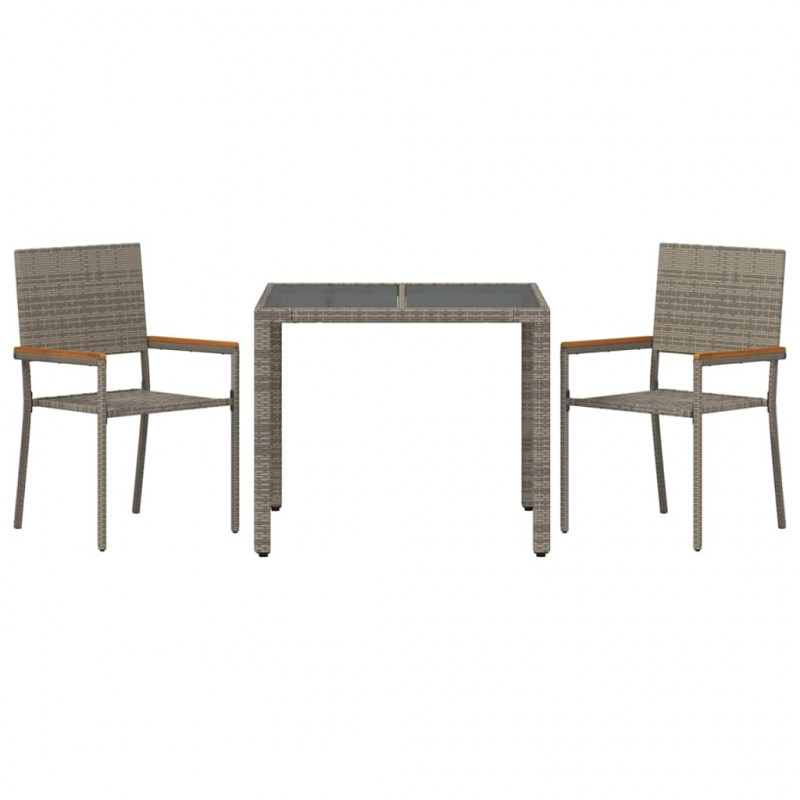 Zestaw do jadalni w ogrodzie 3 pcs Szary polirattan