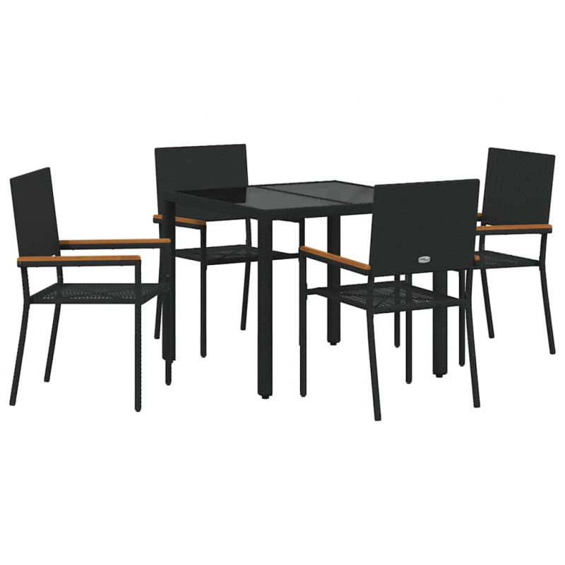 Zestaw do jadalni w ogrodzie 5 pcs Czarny polirattan
