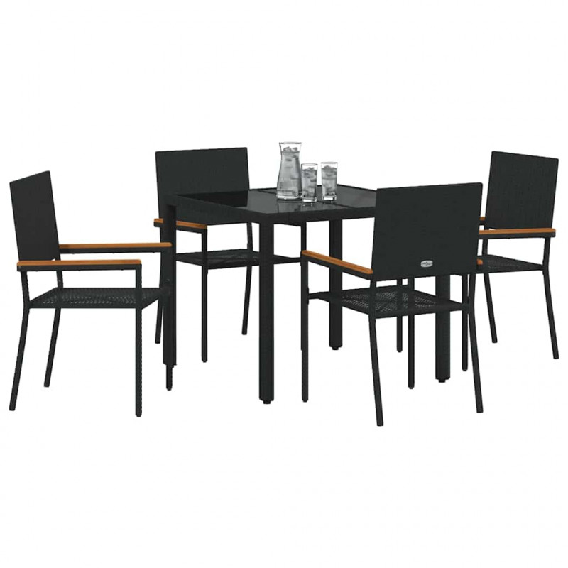 Zestaw do jadalni w ogrodzie 5 pcs Czarny polirattan