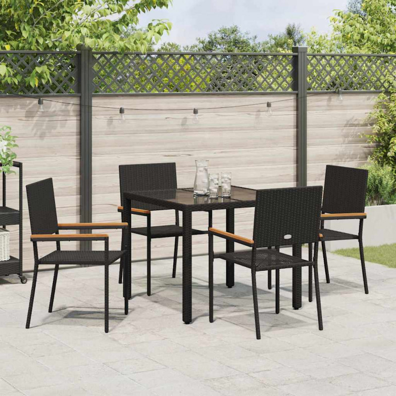 Zestaw do jadalni w ogrodzie 5 pcs Czarny polirattan