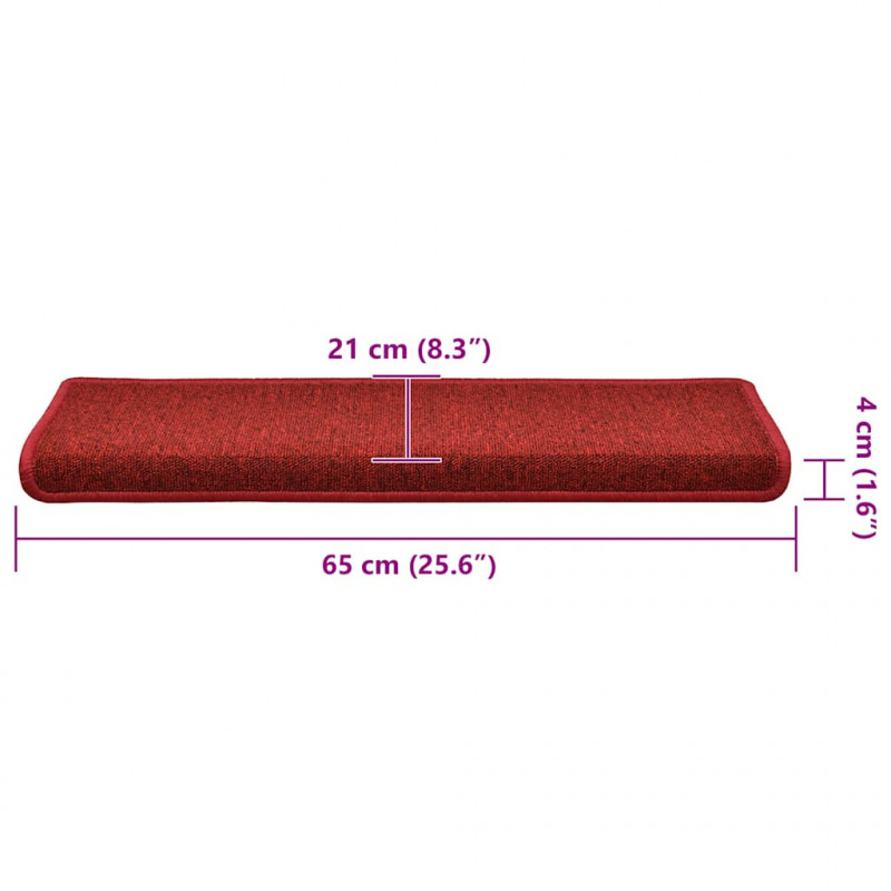Maty na schody 30 szt. 65x21x4 cm Czerwone prostokątne krawędzie